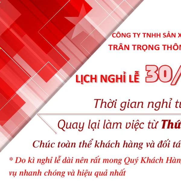 Thông báo nghỉ lễ 30/04 & 01/05 đến Khách hàng & Đối tác