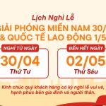 THÔNG BÁO NGHỈ LỄ 30/4 - 1/5 CÔNG TY TNHH SX PKKM ASIA